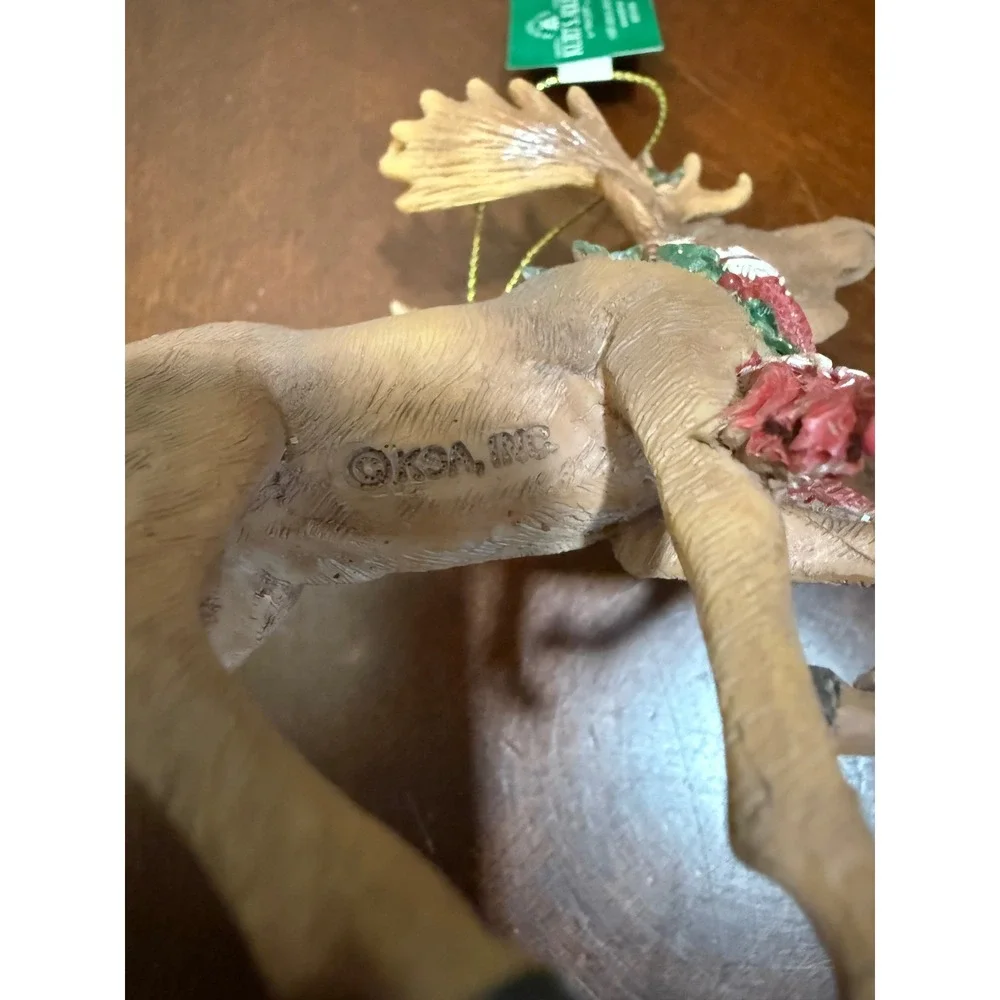 Kurt Adler Moose Christmas Ornament Festive Scarf Holly Berries‎ Hanging